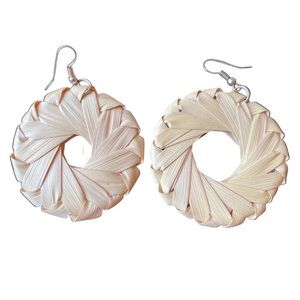 Handmade woven palm leaf 2 inch circle earrings